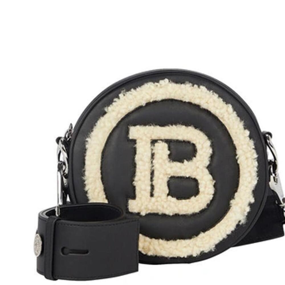 Authentic Balmain Shearling-trimmed Disco Mini Logo Bag in black